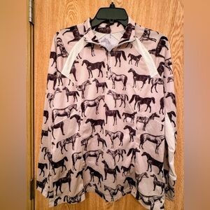 Ariat Beige and Black Horse Print Top